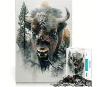 Rompecabezas de 1000 Piezas con Retrato de Bisonte,decoración de Ajuste Limpio,Juego de concentración Mental,Juego de relajación,Regalo de cumpleaños (38x52cm)