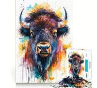 Rompecabezas de 1000 Piezas con Retrato de Bisonte en Acuarela para Adultos Juego de lógica con Cortes de precisión y Bordes Lisos reuniones Familiares (38x52cm)
