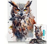 Rompecabezas de 1000 Piezas con Retrato de búho en Acuarela para Adultos Diversión para Entrenar la Mente Piezas sin Rebabas y de Corte Limpio Actividad para Compartir en Familia (38x26cm)
