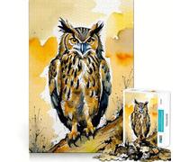 Rompecabezas de 1000 Piezas con Retrato de búho en Acuarela para Adultos Juguete Que desafía la Mente Corte preciso y alineación Actividad Divertida para Toda la Familia (38x26cm)