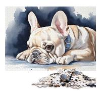 Rompecabezas de 1000 Piezas con Retrato de Bulldog francés en Acuarela, Juego Educativo de Madera para Adultos (75 x 50 cm).