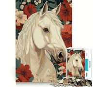 Rompecabezas de 1000 Piezas con Retrato de Caballo Blanco y Fondo Floral para Adolescentes Estimula la Mente Diversión sin Espacios Ajuste Entretenimiento cautivador acogedores