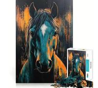 Rompecabezas de 1000 Piezas con Retrato de Caballo Color Turquesa para Adolescentes Ideal para estimular la Memoria, Actividades en casa y armar Patrones 50x75cm