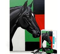 Rompecabezas de 1000 Piezas con Retrato de Caballo Negro y Fondo geométrico,Bordes Finos,Ideal para Manualidades,Actividades Creativas,Entretenimiento y como Regalo de cumpleaños 38x26cm