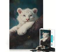 Rompecabezas de 1000 Piezas con Retrato de Cachorro de Tigre Blanco Juguete para Adultos Que desafía la Mente Corte preciso y alineación Actividad Divertida para Toda la Familia (38x52cm)