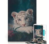 Rompecabezas de 1000 Piezas con Retrato de Cachorro de Tigre Blanco para Adolescentes Actividad Divertida para estimular la Mente de Alta precisión para Recortar y Relajarse (50x75cm)