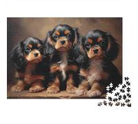 Rompecabezas de 1000 Piezas con Retrato de Cachorros Cavalier King Charles Spaniel. Tres Perros Cavalier King Charles Spaniel. Juego Educativo para Adultos. Difícil y desafiante. 38 x 26 cm.