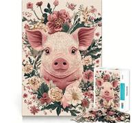Rompecabezas de 1000 Piezas con Retrato de Cerdito y arreglo Floral para Adolescentes Juguete de Tren lógico, Ligero y Relajante Decoración de Pared con Corte Suave (38x26cm)