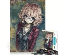 Rompecabezas de 1000 Piezas con Retrato de Chica Anime con Gafas para Adultos Diversión para Entrenar la Mente Piezas sin Rebabas y de Corte Limpio Actividad para Compartir en Familia (38x52cm)
