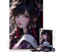 Rompecabezas de 1000 Piezas con Retrato de Chica Anime de Ojos morados para Adultos Ideal para Mentes ágiles y para Disfrutar fácilmente Ajuste Firme Regalo Festivo (38x52cm)