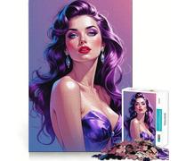Rompecabezas de 1000 Piezas con Retrato de Chica Pin-up de Pelo Morado para Adolescentes Rompecabezas con Efecto de Memoria, luz Relajante y Montaje Sencillo (50x75cm)