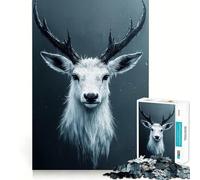 Rompecabezas de 1000 Piezas con Retrato de Ciervo Blanco y astas oscuras para Adolescentes Juego de concentración Mental Corte de precisión Bordes Lisos Juego Ideal para Rellenar Calcetines navideños