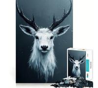 Rompecabezas de 1000 Piezas con Retrato de Ciervo Blanco y astas oscuras para Adultos Juego de Habilidad Mental Corte láser para un Ajuste Actividad gratificante para días lluviosos (38x26cm)