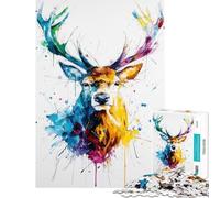 Rompecabezas de 1000 Piezas con Retrato de Ciervo en Acuarela a Color Juego Familiar Que desafía la Inteligencia Juguete adictivo Gran Regalo para Juegos y cumpleaños (Tamaño 38x52cm)