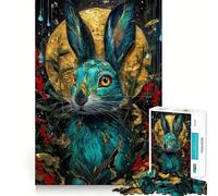 Rompecabezas de 1000 Piezas con Retrato de Conejo en Color Turquesa y Dorado para Adultos Rompecabezas Memory Lift Disfrute del Montaje Lento de la Imagen Regalo Creativo 50x75cm