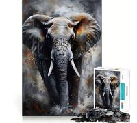 Rompecabezas de 1000 Piezas con Retrato de Elefante en Aceite para Adolescentes Juego Inteligente de Rompecabezas Tiempo de Aprendizaje Imagen para armar Un Regalo Encantador (38x52cm)
