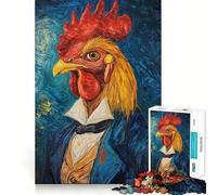 Rompecabezas de 1000 Piezas con Retrato de Gallo en Azul para Adultos y Adolescentes Recuerda armarlo Lentamente y disfrutarlo Arte de Corte Exacto Coleccionable (38x26cm)