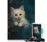 Rompecabezas de 1000 Piezas con Retrato de Gatito Blanco para Adultos Juego de Habilidad Mental Corte láser para un Ajuste Actividad gratificante para días lluviosos (38x26cm)