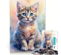 Rompecabezas de 1000 Piezas con Retrato de Gatito en Acuarela Juego para ejercitar la Mente Artesanía de Corte experta Un pasatiempo Fascinante para los Momentos de Ocio (38x26cm)