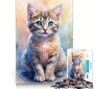 Rompecabezas de 1000 Piezas con Retrato de Gatito en Acuarela Juguete para Adultos Que desafía la Mente Corte preciso alineación Actividad Divertida para Toda la Familia (50x75cm)