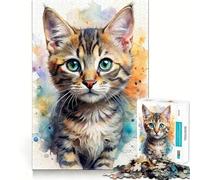 Rompecabezas de 1000 Piezas con Retrato de Gatito en Acuarela Juguete Que desafía la Mente Troquelado de Alta precisión Un Reto Divertido para Pasar el Tiempo (38x52cm)