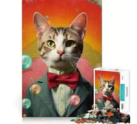 Rompecabezas de 1000 Piezas con Retrato de Gato Elegante para Adolescentes Juguete para ejercitar la Mente Divertido y Relajante Arte para armar Artículo Coleccionable (38x26cm)