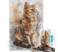 Rompecabezas de 1000 Piezas con Retrato de Gato en Acuarela para Adolescentes Juego Que estimula el Cerebro Encaje Huecos Actividad Relajante para Grupos en Interiores (38x52cm)