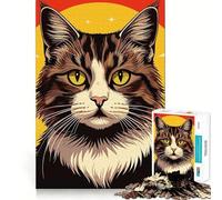Rompecabezas de 1000 Piezas con Retrato de Gato estilizado y Fondo cálido para Adultos y Adolescentes Ideal para Mejorar la Memoria y Relajarse Diseño para armar 50x75cm