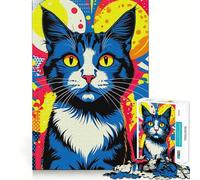 Rompecabezas de 1000 Piezas con Retrato de Gato Estilo Pop Art para Adolescentes Juguete de lógica sólida, diversión Tranquila, Corte de precisión, Regalo increíble (50x75cm)