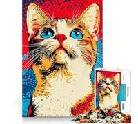 Rompecabezas de 1000 Piezas con Retrato de Gato Estilo Pop Art para Adultos Rompecabezas Suave y Relajante para armar Artículo de Santa Claus (38x52cm)