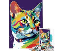 Rompecabezas de 1000 Piezas con Retrato de Gato Europeo de Pelo Corto Estilo Pop Art Ideal para divertirse en casa Decorar la Pared y Jugar Juego práctico para Mayores de 14 años 50x75cm