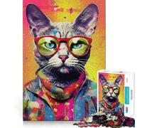 Rompecabezas de 1000 Piezas con Retrato de Gato Hipster Nerd para Adolescentes, Juguete para ejercitar la Mente, fácil de armar, Regalo Elegante (50x75cm)