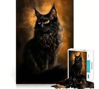 Rompecabezas de 1000 Piezas con Retrato de Gato Maine Coon Negro Ideal para divertirse,estimular la Mente y Pasar un rato Tranquilo Navidad 50x75cm