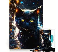 Rompecabezas de 1000 Piezas con Retrato de Gato Negro místico para Adultos, Mejorar la Memoria y Disfrutar del Tiempo Libre Decoración de Pared con Corte preciso (38x52cm)
