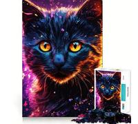 Rompecabezas de 1000 Piezas con Retrato de Gato neón para Adultos Juguete para aliviar la ansiedad Bordes precisos Regalo Original (38x52cm)