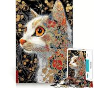 Rompecabezas de 1000 Piezas con Retrato de Gato ornamentado y Detalles Florales para Adolescentes Juguete cognitivo para un pasatiempo Tranquilo Borde Premium Lista de Deseos de Papá Noel (50x75cm)
