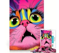 Rompecabezas de 1000 Piezas con Retrato de Gato psicodélico para Adolescentes Juguete para desarrollar la lógica y la diversión Bordes Suaves Regalo Creativo 38x26cm