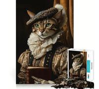 Rompecabezas de 1000 Piezas con Retrato de Gato renacentista y Libro para Adolescentes Juguete Mental para aliviar el estrés Corte Premium (38x52cm)