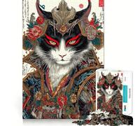 Rompecabezas de 1000 Piezas con Retrato de Gato samurái al Estilo Ukiyo-e para Adultos Juguete de lógica Fina para el Tiempo Libre Arte de Bordes limpios y Coleccionable (38x52cm)
