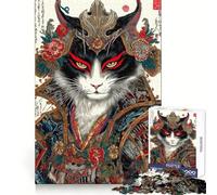 Rompecabezas de 1000 Piezas con Retrato de Gato samurái al Estilo Ukiyo-e para Adultos Juguete Intelectual Relajante y Divertido Corte preciso (38x26cm)