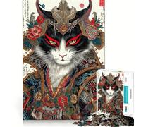 Rompecabezas de 1000 Piezas con Retrato de Gato samurái al Estilo Ukiyo-e para Adultos Juguete Intelectual Relajante y Divertido Corte preciso (38x26cm)