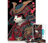Rompecabezas de 1000 Piezas con Retrato de Gato samurái para Adolescentes Mejora la Memoria Ideal para Relajarse Bordes precisos Regalo Elegante (38x52cm)
