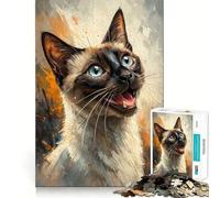 Rompecabezas de 1000 Piezas con Retrato de Gato siamés para Adultos Mejora la Memoria Alegría Familiar Diseño para armar Elige tu Deseo de Papá Noel 38x52cm