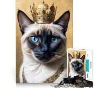 Rompecabezas de 1000 Piezas con Retrato de Gato siamés Real con Corona para Adolescentes Mejora la Memoria, es Informal, Relajante y Tiene Bordes precisos Un Regalo Elegante (50x75cm)