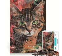 Rompecabezas de 1000 Piezas con Retrato de Gato y Fondo Abstracto,Bordes Finos,diseño Inteligente,Ideal para Relajarse y Disfrutar de la Navidad (50x75cm)