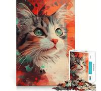 Rompecabezas de 1000 Piezas con Retrato de Gato y Fondo Abstracto Encaja a la perfección Arte,Entrenamiento Mental,diversión,Tiempo de Descanso,Juego, Tranquilo (38x52cm)