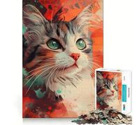 Rompecabezas de 1000 Piezas con Retrato de Gato y Fondo Abstracto Juego Divertido para desarrollar la Mente Ideal para Jugar de Forma Casual Decoración navideña (50x75cm)