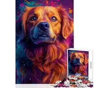 Rompecabezas de 1000 Piezas con Retrato de Golden Retriever Estilo Pop Art Juego Educativo de análisis y lógica Juguetes antiestrés cumpleaños y Navidad (26x38cm)
