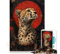 Rompecabezas de 1000 Piezas con Retrato de Guepardo y círculo Rojo Arte de Corte preciso Juego de Habilidad Mental Juego fácil de Jugar (50x75cm)