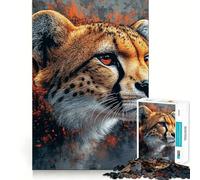 Rompecabezas de 1000 Piezas con Retrato de Guepardo y Fondo Abstracto,Corte Suave,Juego Creativo,Juguete para Momentos de Ocio y relajación, (38x26cm)